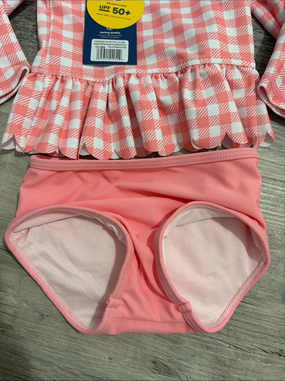 Ruffle Butts Pink Gingham Peplum Rashguard Swim Set